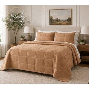 Bundle- King Waffle Matelasse Quilt Camel - Threshold designed with Studio McGee